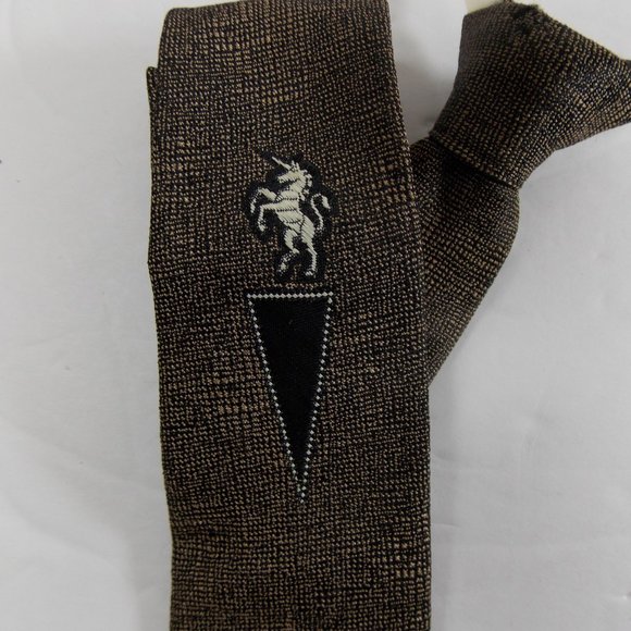 Vintage 50s Rhynecliffe Unicorn Triangle Pyramid Swing Clip On Tie Skinny Brown - Picture 1 of 5